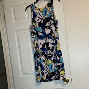 Anne Klein Floral Midi Dress - Blue, Yellow, Black
